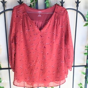 St Johns Bay Blouse 3X Coral Floral Peasant Plus